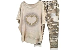 BATTNOT Zweiteiler Damen Sommer Elegant GroßE GrößE Damen Leinen Outfit Elegant 2 Teiler Hosenanzug Set Lässig Kurzarm Oberteil und Weite Hose Caprihose Freizeithose Trainingsanzüge Loungewear Streetwear