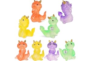 UHOMENY 8pcs Dragon Figurine Statue, Dragon Ornaments Sculpture Mini Resin Dragon Colorful Animals Figures for Desktop Garden Landscape Christmas Birthday Party Decor