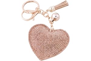 Soleebee Portachiavi in pelle cuore d'amore Bling Cristallo Portachiavi auto Fascino accessori per borse e Personalizzare Zaino con le nappe (Champagne)