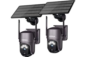 Xega 2 Pièces Caméra de sécurité Solaire extérieure sans Fil, caméra de vidéosurveillance PTZ Caméra de Surveillance Wi-FI Vision Nocturne Couleur PIR Détection Humaine Audio bidirectionnel