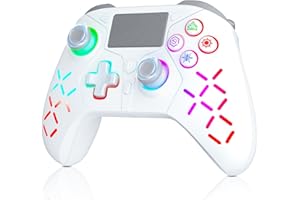 TURPOW Wireless Controller for PS-4 Gamepad Remote Control with Dual Motor Vibration/6-Axis Sensor/Turbo/3.5mm Audio Jack/Touch Pad for Ps-3/Ps-4/Pro/Slim/S-witch/Pc(RGB) White
