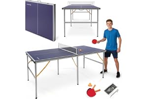 HyperMotion 180 cm hopfällbart bordtennisbord, bordtennis för barn och vuxna, kompakt hushållsmodell med nät, racketar och bollar