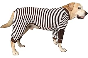BT BEAR Large Dog Clothes,Dog Pajamas Soft Flexible Breathable Striped Zipper Large Dog Jumpsuit Costume Apparel for Medium Dogs Large Dogs, Brown