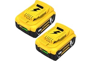 Exemoro 2 x 18 V 5.0 Ah DCB184 Batterie pour Dewalt Batterie 18 V 5.0 Ah DCB184 DCB180 DCB181 DCB182 DCB200 DCB201 DCB201-2 DCB200-2 DCB204-2 Outils électriques compatibles (Jaune) (Jaune)