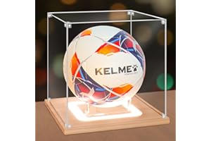 Nonemey Balón de Fútbol Vitrina con Luz,Caja de Fútbol de Acrílico con Protección UV y Base de Madera,Vitrina para Regalos Deportivos de Fútbol Autografiados,25x25x25 cm