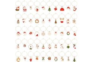 OOTSR 50 Natale Segnabicchieri per Bicchiere di Vino,Identificazione Charms Colorati per Bicchieri,Marcatori di Ciondoli per Feste Degustazione Decorazioni