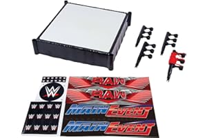 Mattel WWE - Superstar Ring, set con etichette per Main Event e RAW, tappeto del ring molleggiato e corde elastiche Pro Tension, giocattolo per bambini, 6+ anni, JDJ20