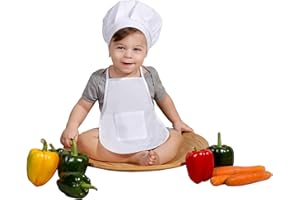 Matissa & Dad Baby Apron and Chef Hat Infant Mini Chef Outfit Toddler White Baker Costume photoshoot props newborn photography outfit (Baby Chef)