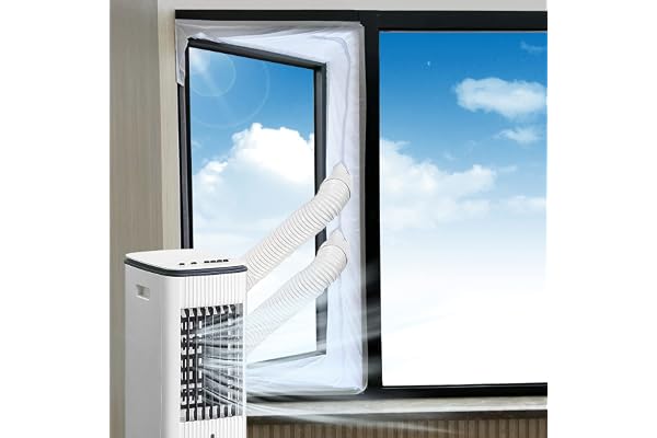 Kit Calfeutrage Climatiseur Mobile Porte Fenetre 300-560cm, pour Climatiseurs, Sèche-linge et Déshumidificateurs Tuyau évacuation Calfeutrage Fermeture éclair, Facile a Installer (4m)