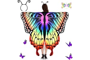 WELLCHY Schmetterling Kostüm Damen, 3 Schmetterlingsflügel Erwachsene, Bunter Schmetterling Umhang, Schmetterlingskostüm Flügel Cosplay Fasching Skostüme für Karneval (168x135cm)