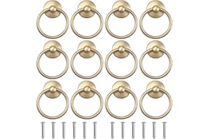 Kyrio 12 pomos de anillo de gabinete vintage redondos antiguos para puerta, armario, aparador, un solo agujero (dorado)