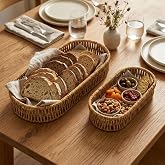 DEİNHAUS Oval Hasır &Ouml;rg&uuml; Dekoratif Sepet Tepsisi, Doğal Renk, 2'li Set, B&uuml;y&uuml;k 28x10x5 cm, K&uuml;&ccedil;&uuml;k 24x9x5 cm