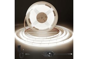 ACELUMO Tira LED COB Blanco, Tira LED Continua con Alimentación y regulador de intensidad, CRI 92+, ancho 8 mm, Tira LED 3m para Armario, TV, Cocina, Sala de estar, 4000K