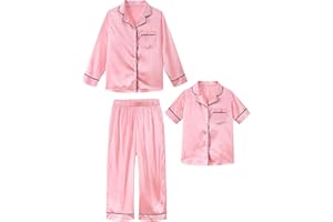 ALISISTER Girls Boys Silk Pyjamas Kids 3 Piece Satin PJs Set Button-Down Silky Nightwear Children Sleepwear for 5-12 Years