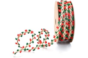 Bekecidi Cinta de Navidad de 10 mm de ancho y 9 m de largo, diseño floral bicolor rojo y verde, material de poliéster, adecuada para decoración de ambientes navideños y eventos festivos