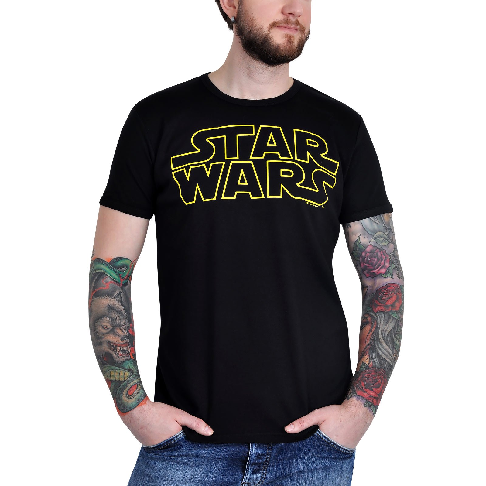 Star-Wars-Krieg-der-Sterne-Logo-T-Shirt-DamenHerren-sehr-hochwertig-groer-Frontdruck-schwarz-Schwarz-XL