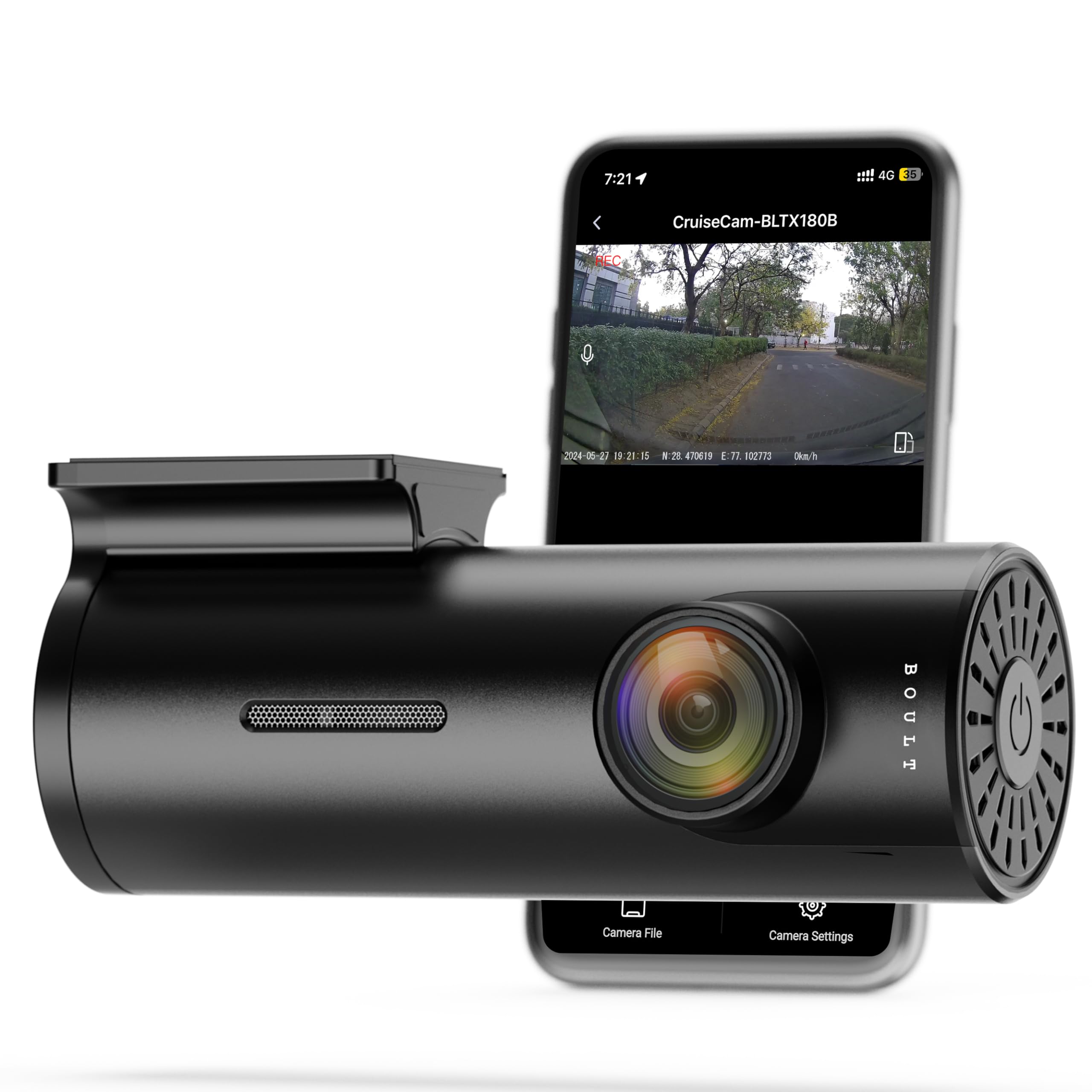 goBoult Cruisecam X1 Dash Camera for Car | 1080p HD Recording | 170° Ultra-Wide Angle | 360° Rotation | App Control | Heat Resistant Supercapacitor Dashcam | Night Vision | G-Sensor | Easy DIY DashCam