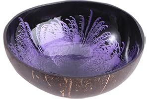 Housoutil Natural Coconut Shell Bowl 5 Inch Desktop Organizer for Keys Candy Nuts with Ink Pattern Decorative Storage Dish