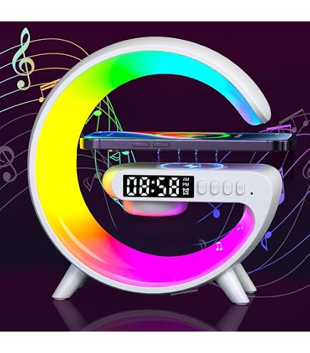 Lampe De Table Intelligente - Réveil, Chargeur Induction 15W, Haut-parleur Bluetooth, Veilleuse RGB - Blanc - 4