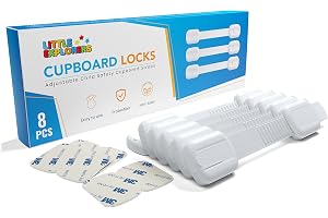 LittleExplorers justerbara barnsäkra skåp lås (8 eller 12-pack) babysäkra skåp och lådor - enkel installation, inga verktyg behövs (8-pack)