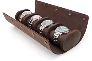 CONTACTS Contact's Joyero de piel auténtica para reloj de viaje, caja de almacenamiento y funda protectora cilíndrica para reloj (café2, para 4 relojes)