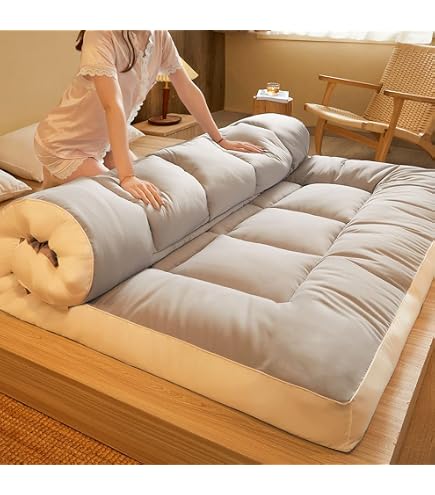 Matelas Futon Japonais Pliable - Pour Sol, Camping Ou Invité, Avec Sac De Transport, Bleu 90x200 Cm - 11