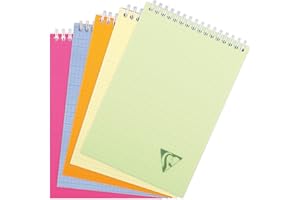 Clairefontaine 328645C Collection Linicolor Fresh Un Bloc à Spirale - A5 14,8x21 cm - 160 Pages Détachables Petits Carreaux - Papier Blanc 90 g - Couverture Polypro Transparent - Couleur Aléatoire