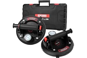 DEWINNER 2 szt. Przyssawka próżniowa 20 cm z manometrem, wytrzymała przyssawka próżniowa z uchwytem podnoszącym, szklany podnośnik ssący do granitu, płytek, podnoszenia szkła, czarna