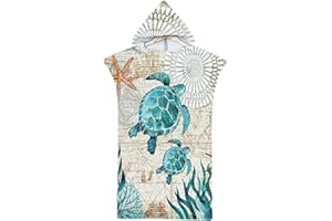 ROWJOY Asciugamano Poncho Bambino, Asciugamano Microfibra con Vita Marina, Asciugamano da Spiaggia, Accappatoio ad Asciugatura Rapida per Ragazzi e Ragazze (H4-75 x 65 cm)