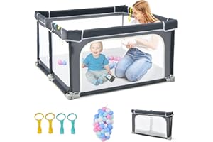 COSTWAY Kojec dla niemowląt 124 x 124 cm, składany, przenośny kojec z 50 piłkami, 4 uchwyty, funkcja blokowania, kratka do raczkowania ze ściankami z siatki i drzwiami, namiot dla niemowląt i dzieci