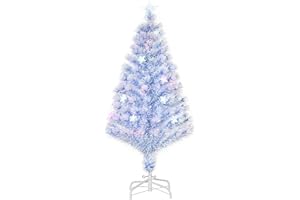 HOMCOM 4FT Artificial Fibre Optic Christmas Tree Seasonal Decoration w/LED Lights Pre-Lit Easy Store White Blue