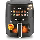 Narvi Air Fryer 1400 W with Visible Glass Tray &ndash; Air Fryer Glass Air Fryer 4.5 Litres up to 392 &deg;F, Cooking 360 &deg;, Digital To
