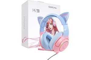 azamp Gaming Headset for PS4, PS5, PC, Xbox One, Noise Cancelling Gamer Headphones Surround Sound with Microphone, 3.5 mm Wired Gaming Headphones Cat Ear with RGB LED Lights (Blue & Pink)