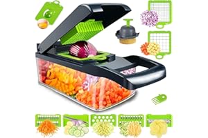 RHOMBA Tagliaverdure 15 in 1, affettatrice per verdure con acciaio inox, taglierina per verdure manuale, grattugia per verdure, tagliapatate, cetrioli, cipolla, aglio