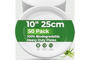 PRIME FEEL 10 Inch Disposable Paper Plates (50 Pack) 100% Compostable Sugarcane Plates, Heavy-Duty & Eco-Friendly for Parties, Events, BBQs, Camping & Picnics