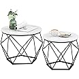VASAGLE Round Coffee Table, Set of 2, Side Table, Sofa End Table, Modern Style, Removable Top, Steel Frame, for Living Room, White and Black LET040B59