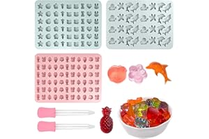 YSTJKD Forma Ositos De Goma Moldes 3 Piezas Moldes De Gominolas Con 2 Goteros Molde Silicona Con Forma De Fruta 152 Cavidades Silicona Animal Molde De Caramelo Para Hacer Gomitas y Chocolates Rosa, Verde