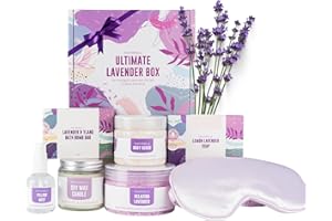 PAMPER BELLE Pamper Gift Set for Women, Lavender Relaxation Care Package - 7pc Bath Set with Bath Salts, Soap and Body Scrub. Great Spa Hamper for Mothers Day, New Mum, Birthday or Best Friend