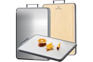 KIKIIKE Titanium Cutting Board Double Sided Bamboo Cutting Board for Kitchen Double Sided Food Grade, Pure titanium & Bamboo Cutting Boards, Non-Stick Durable and easy to clean