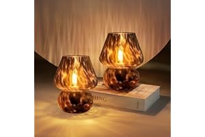 ONEWISH Lampe Champignon Petite Lampe de Table Vintage pour Chambre, Ensemble de 2, Lampe de Chevet Table, Décoration Murano Esthétique pour Salon, Cuisine, Dortoir (Noir)