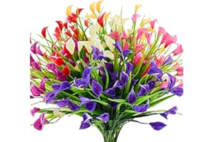 Bacucine 24 wiązki sztucznych lilii kalii, sztuczne kwiaty na zewnątrz, odporne na promieniowanie UV, plastikowe kwiaty na werandę, ogród, okno, pudełko, dekoracja stołu, wielokolorowe