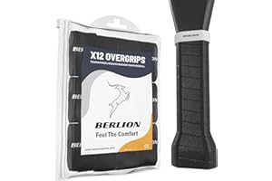 BERLION - 12 Overgrip Padel Pala o Grip Cinta Raqueta Tenis - con Goma o Anillo Protector de Empuñadura Padel Rugoso