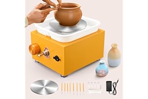 Aomdom Töpfermaschine, 2000U/min & 30W Einstellbare Geschwindigkeit Metall-Drehteller Töpferscheibe von 10/6.5CM Tonformungswerkzeugen und ABS-Becken Geliefert für Kinder und Erwachsene (Gelb)