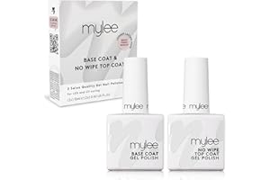 Mylee Base Coat e No-Wipe Top Coat Senza Dispersione per Smalto Unghie Gel Semipermanente 2x10ml UV/LED Nail Art, Manicure Pedicure per uso Domestico e Professionale, Lunga durata, Facile da applicare