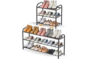 YAMAIDUO Étagère à Chaussures 3 Niveaux, Extensible Porte Chaussures en Métal Réglable de 43 à 78 cm, Rangement Chaussure pour 6-12 Paires de Shoes, Shoe Rack pour Entrée Placard Garage Couloir