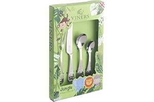 Viners Jungle Kids Cutlery Set | Children’s Mirror Polished Flatware Gift Box with 25 Year Guarantee | for Ages 1-5 | 18/0 Stainless Steel, 4 Piece