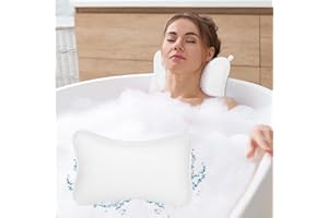 Alaoo Oreiller de Bain, 2 pièces Oreiller de Bain Ergonomique 3D avec 6 Ventouses Antidérapantes et 1 Boule de Bain, Coussin Baignoire pour Relaxation Optimale du Cou, Blanc(A)