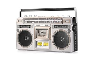 AMHUUI Boombox bluetooth rétro street des années 80, lecteur de cassettes boombox bluetooth rétro avec radio am / fm et amplification des basses, haut-parleur intégré, prise casque 3,5 mm, prise en charge de