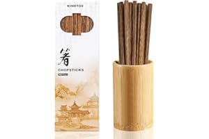 KINETOX Baguette Chinoise 10 Paires Reutilisable Baguette Bois Naturel Baguettes lavables au lave-vaisselle Convient pour les sushis le riz les nouilles et les plats asiatiques Brun Jaune