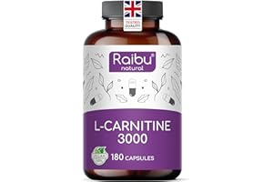 L-Carnitine 3000-180 High-Strength Capsules - L-Carnitine Tartrate 3000mg per Daily Dose - Energy & Metabolism Support - Vegan, Natural & Laboratory Tested - Raibu